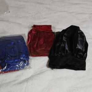 Satin Hair Bonnet - Black with Blue and Red Options